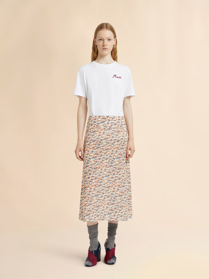 Marni PINK CRÊPE DE CHINE FLUID SKIRT WITH ANEMONES PRINT outlook