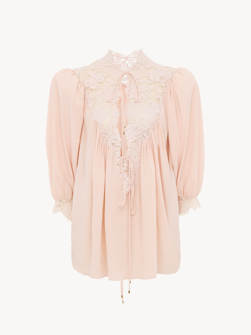 FLUID PUFF-SLEEVE TOP IN CRÊPE DE CHINE & LACE 1