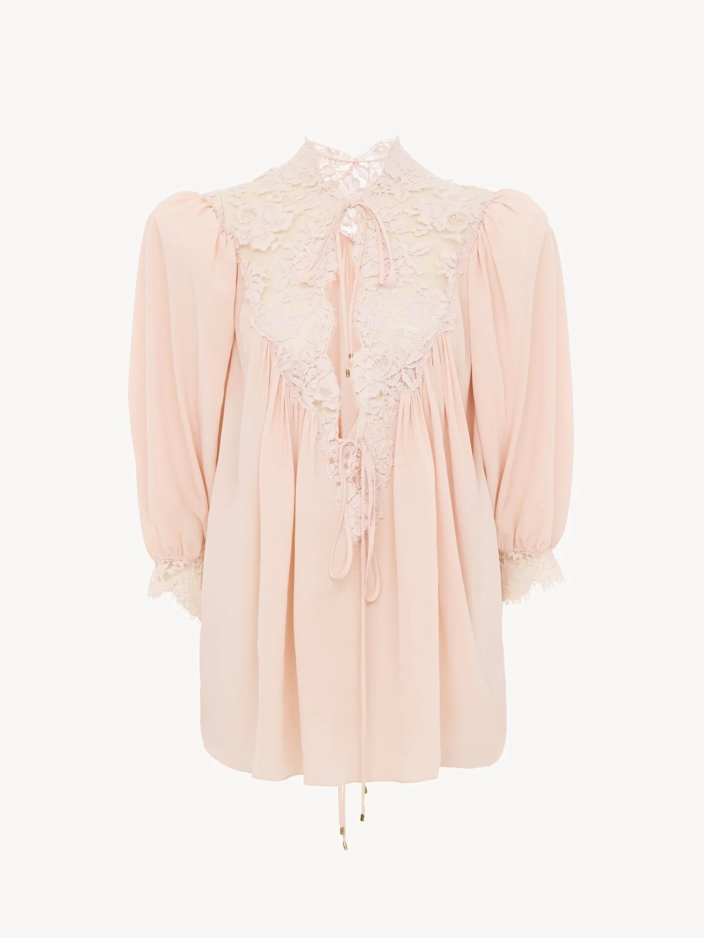 FLUID PUFF-SLEEVE TOP IN CRÊPE DE CHINE & LACE - 1