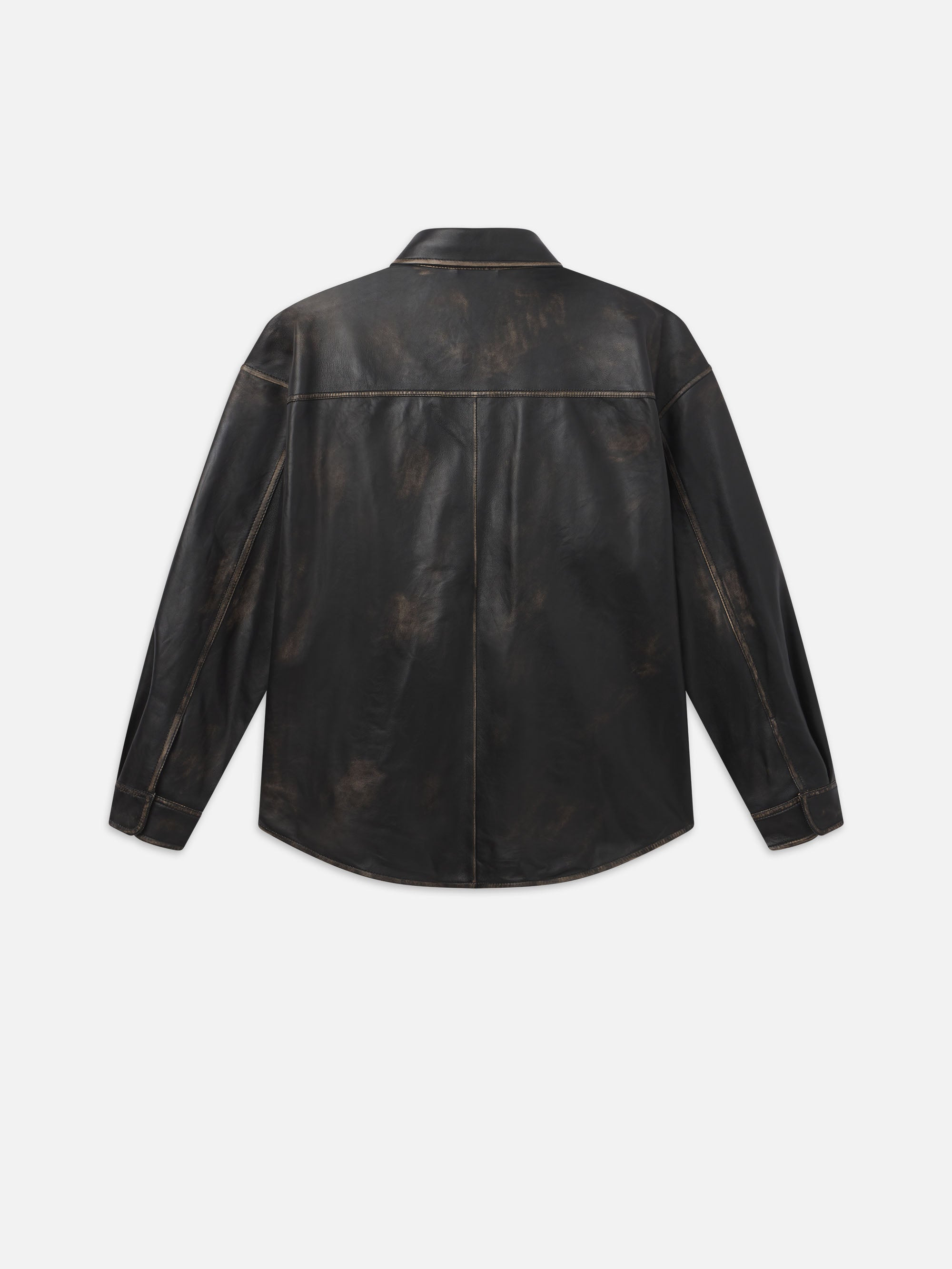 Washed Leather Shirt in Black Washed - 4