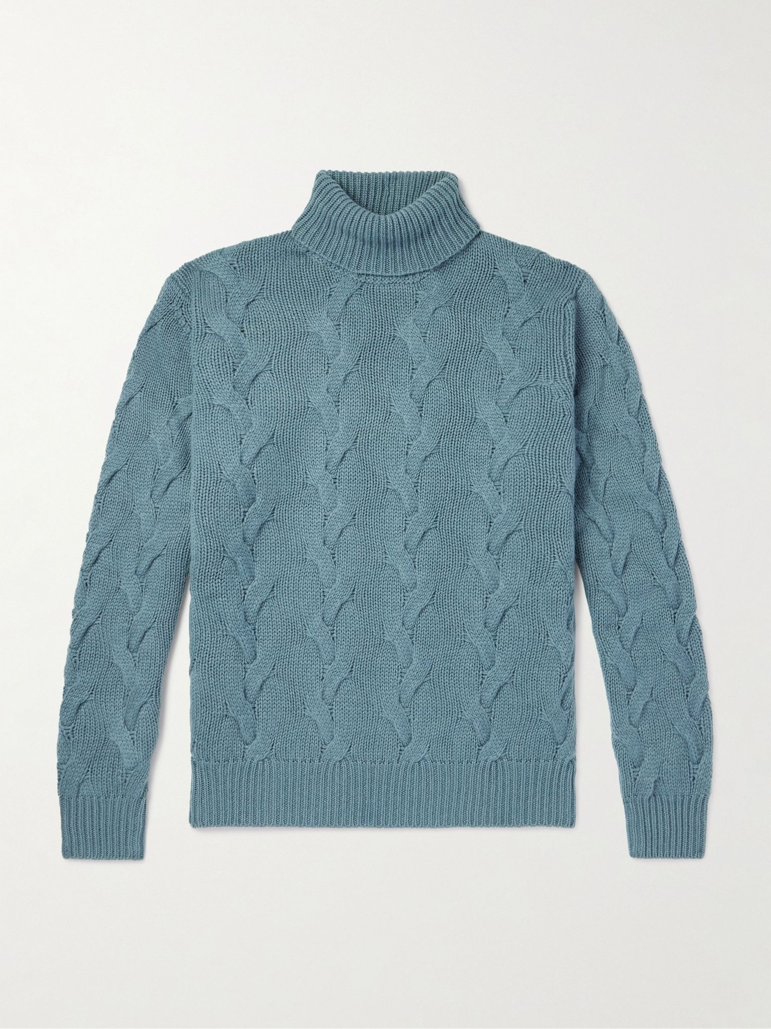Cable-Knit Cashmere Rollneck Sweater Blue - 1