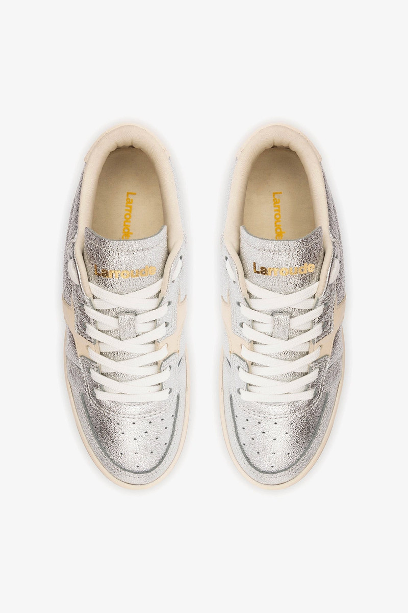 George Sneaker In Silver Sparkle Leather and Ivory Leather 8