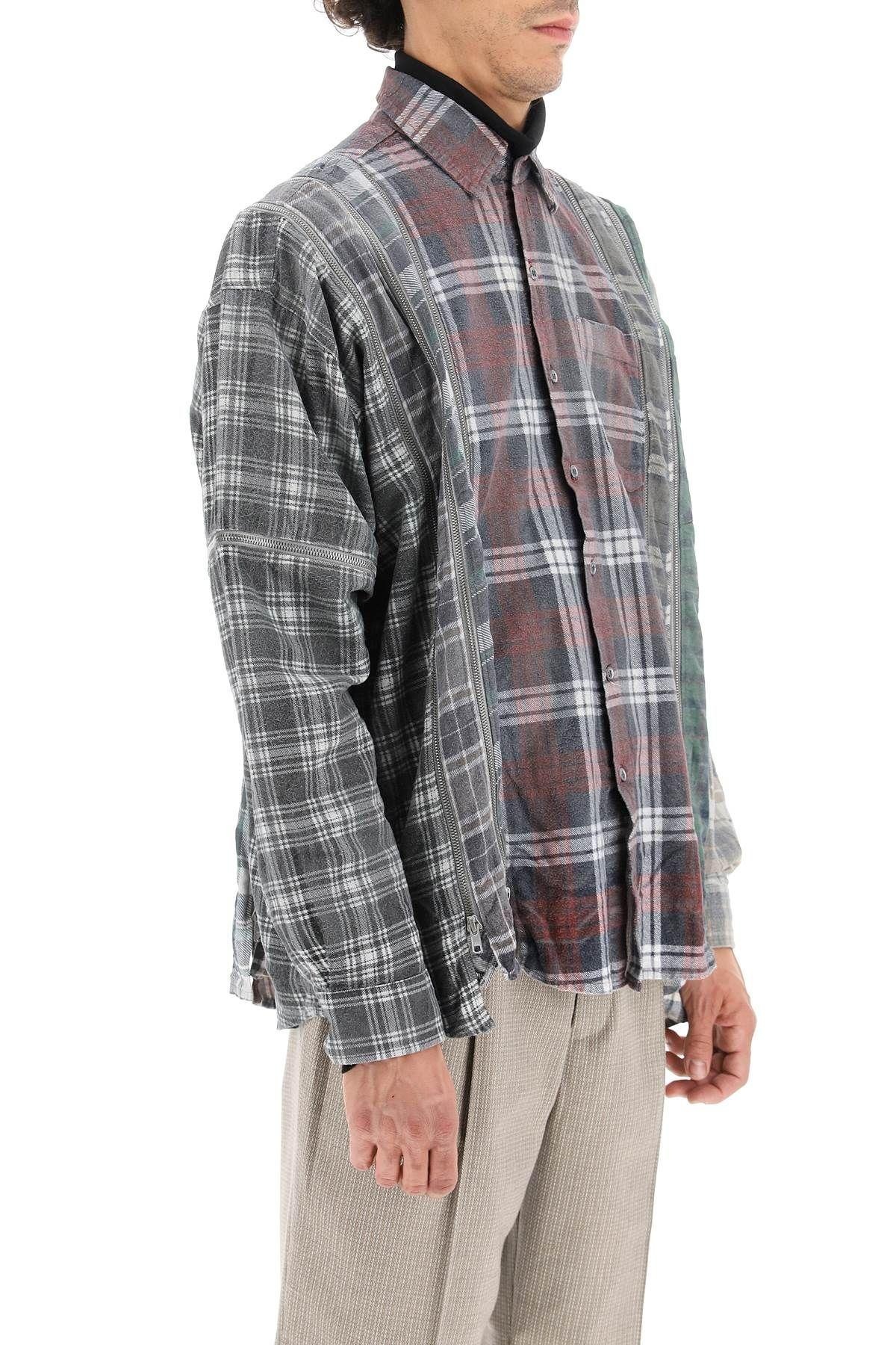'REBUILD' PATCHWORK FLANNEL SHIRT WITH ZIPPERS NEEDLES - 3