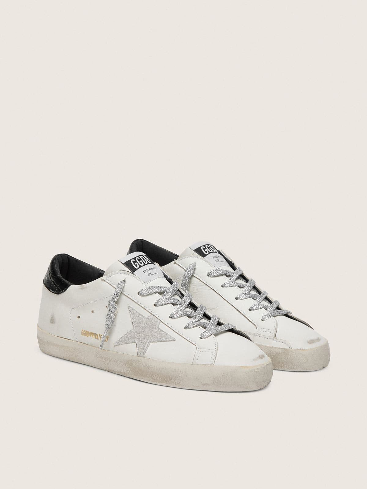 Women's Super-Star with white suede star and black croc-print leather heel tab - 2