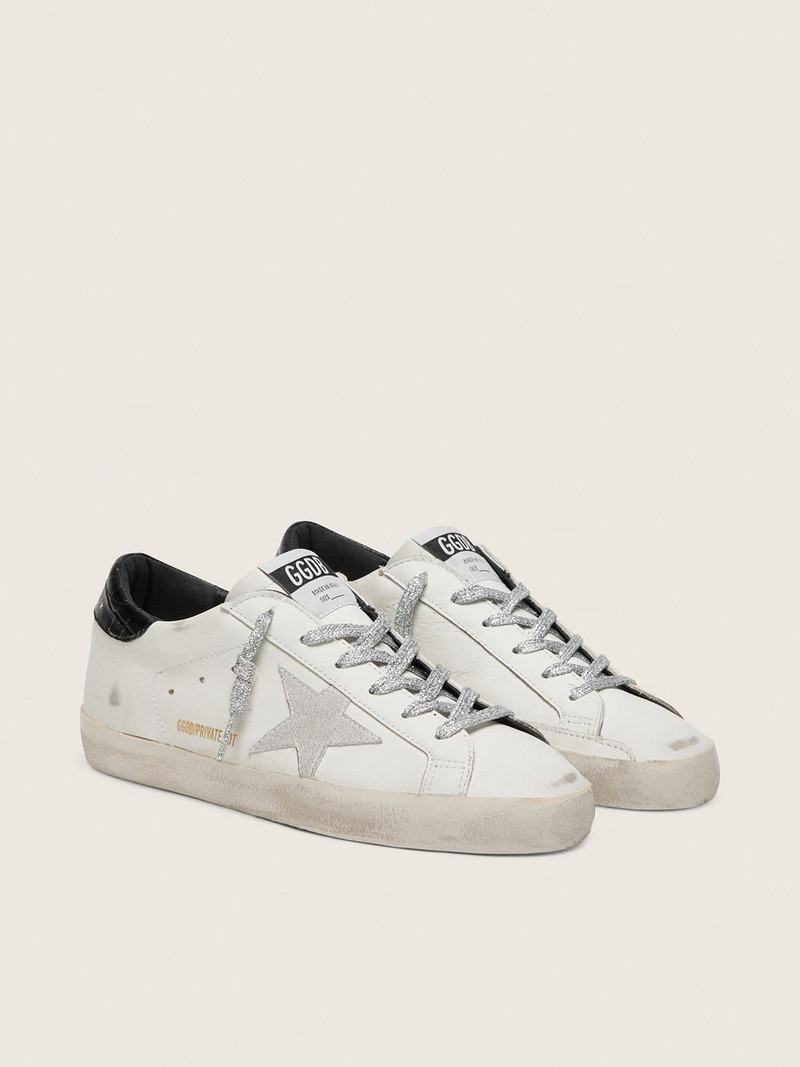 Golden Goose Women's Super-Star with white suede star and black croc-print leather heel tab outlook
