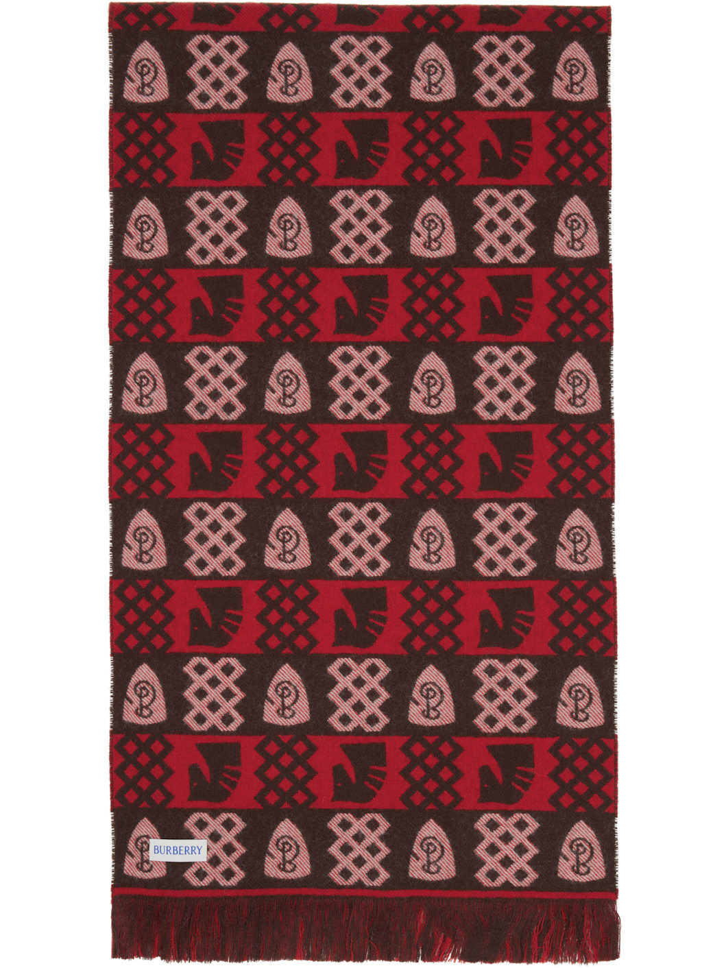 Red & Brown Chess Fair Isle Wool Scarf - 2