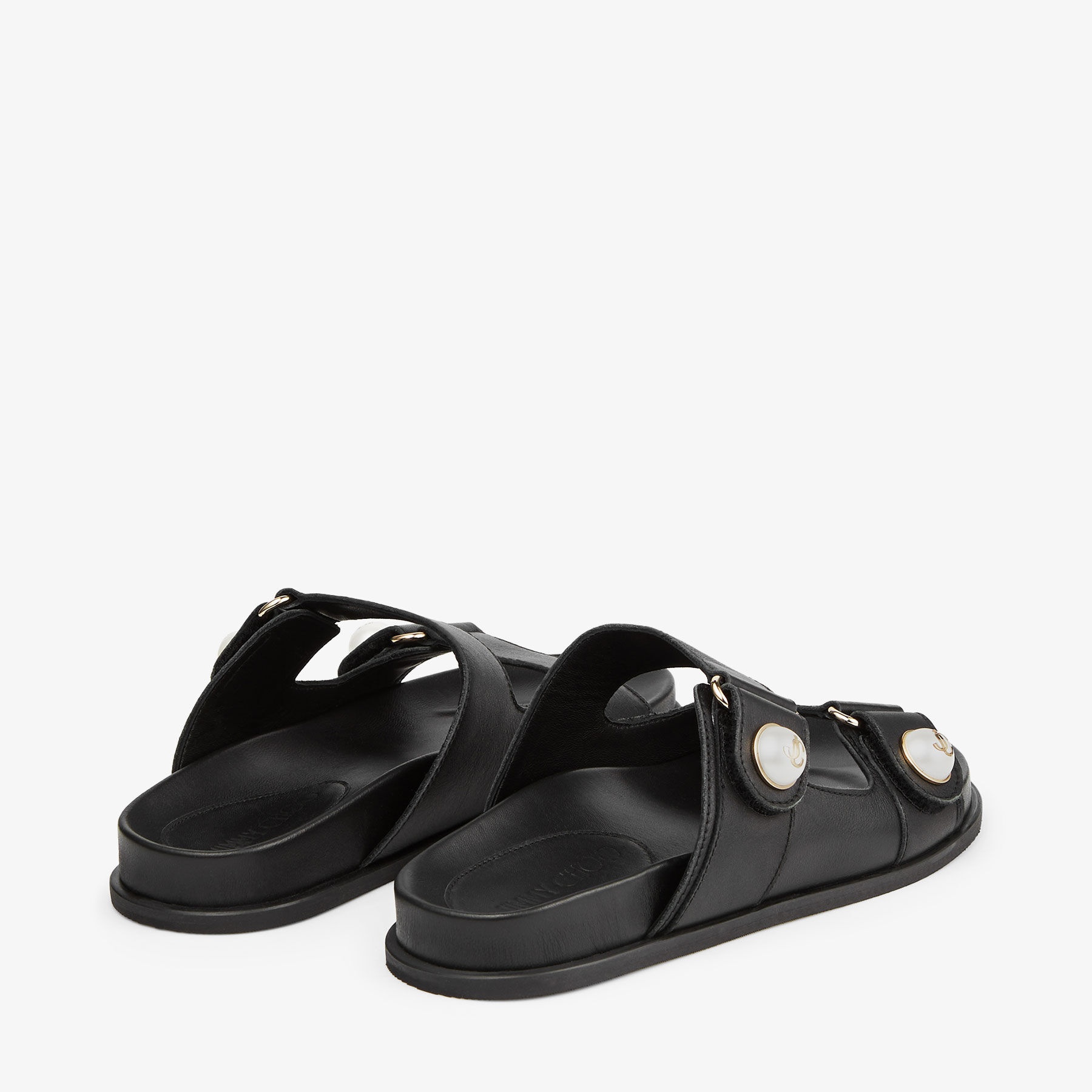 Fayence Sandal
Black Leather Flat Sandals with Pearl Embellishment - 6