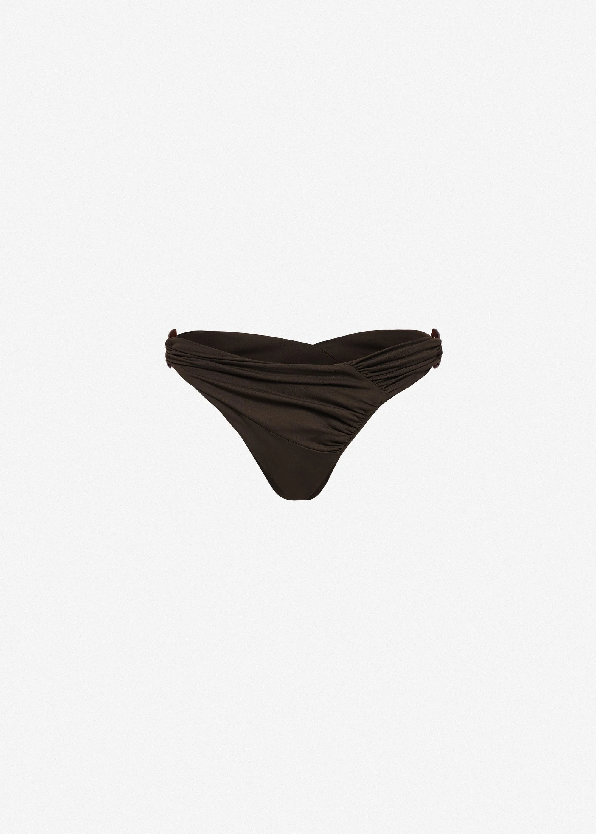 Draped bikini bottom with ring detail in brown - 1