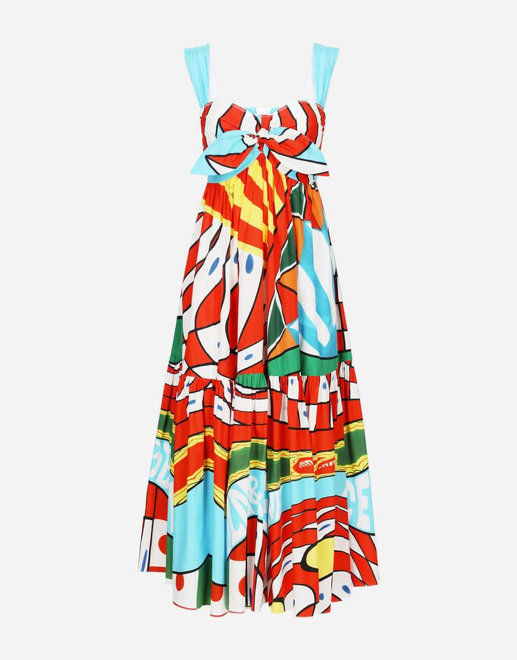 Carretto-print poplin calf-length dress - 1