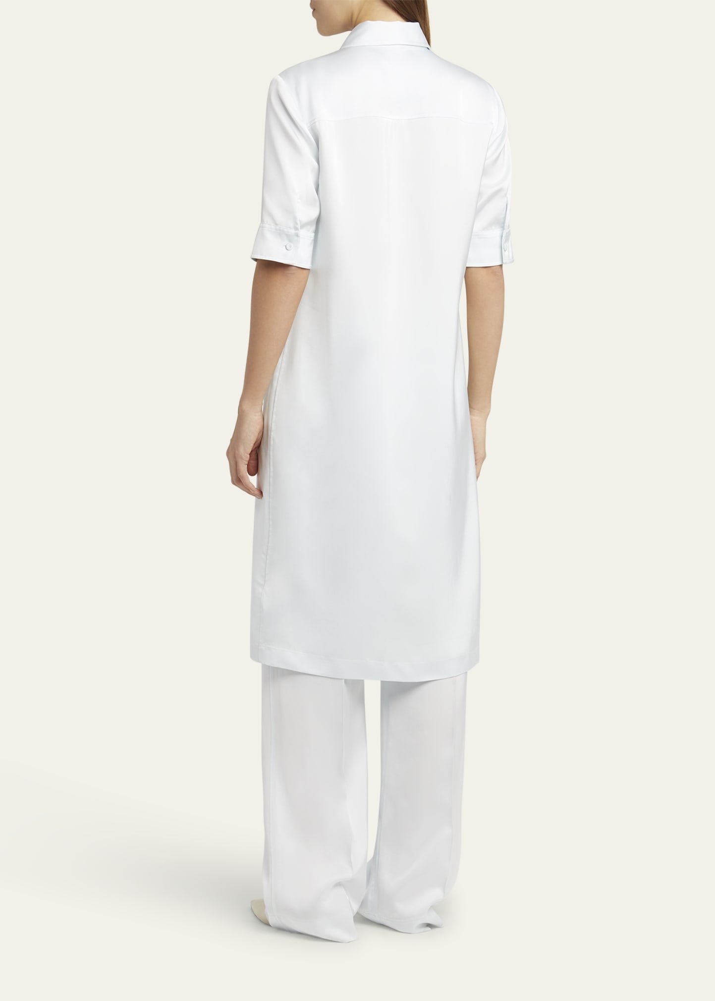 Short-Sleeve Long Fitted Button-Down Shirt - 3