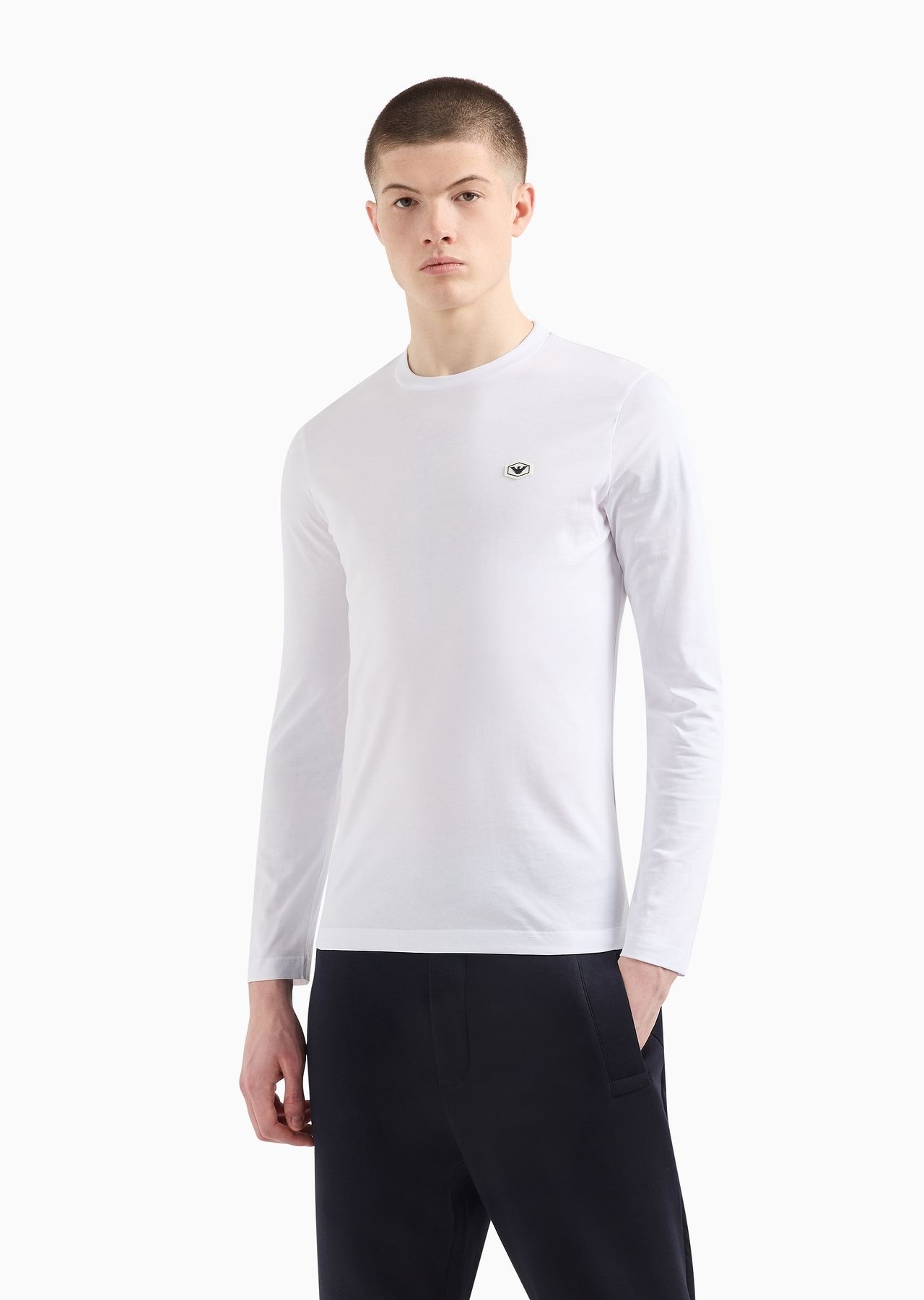 Supima jersey jumper with micro logo patch - 2