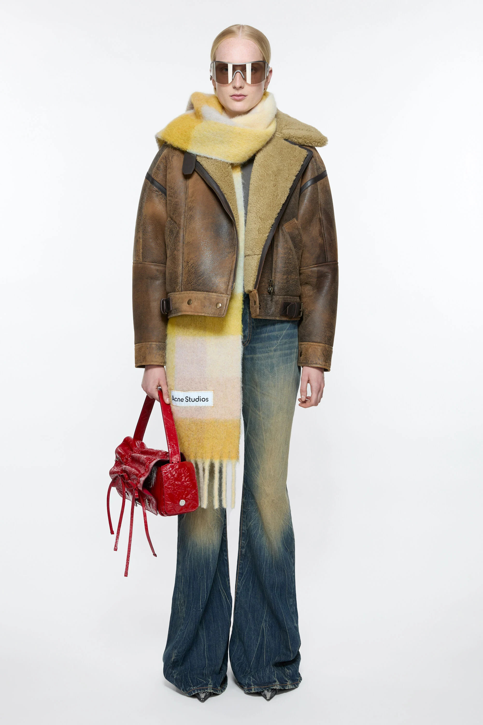 Mohair checked scarf - Beige/yellow - 2