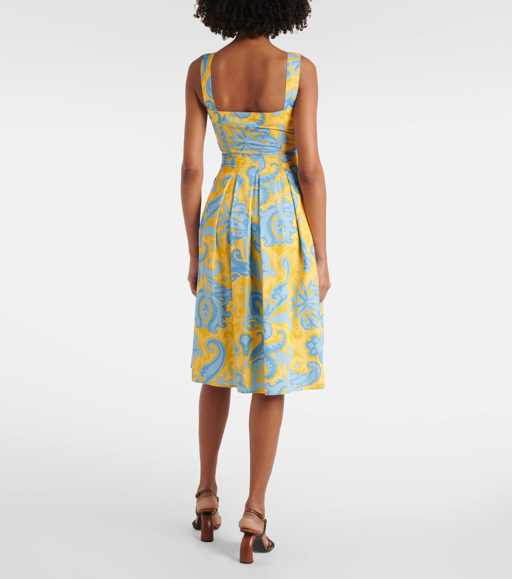 Paisley pleated cotton midi dress - 3