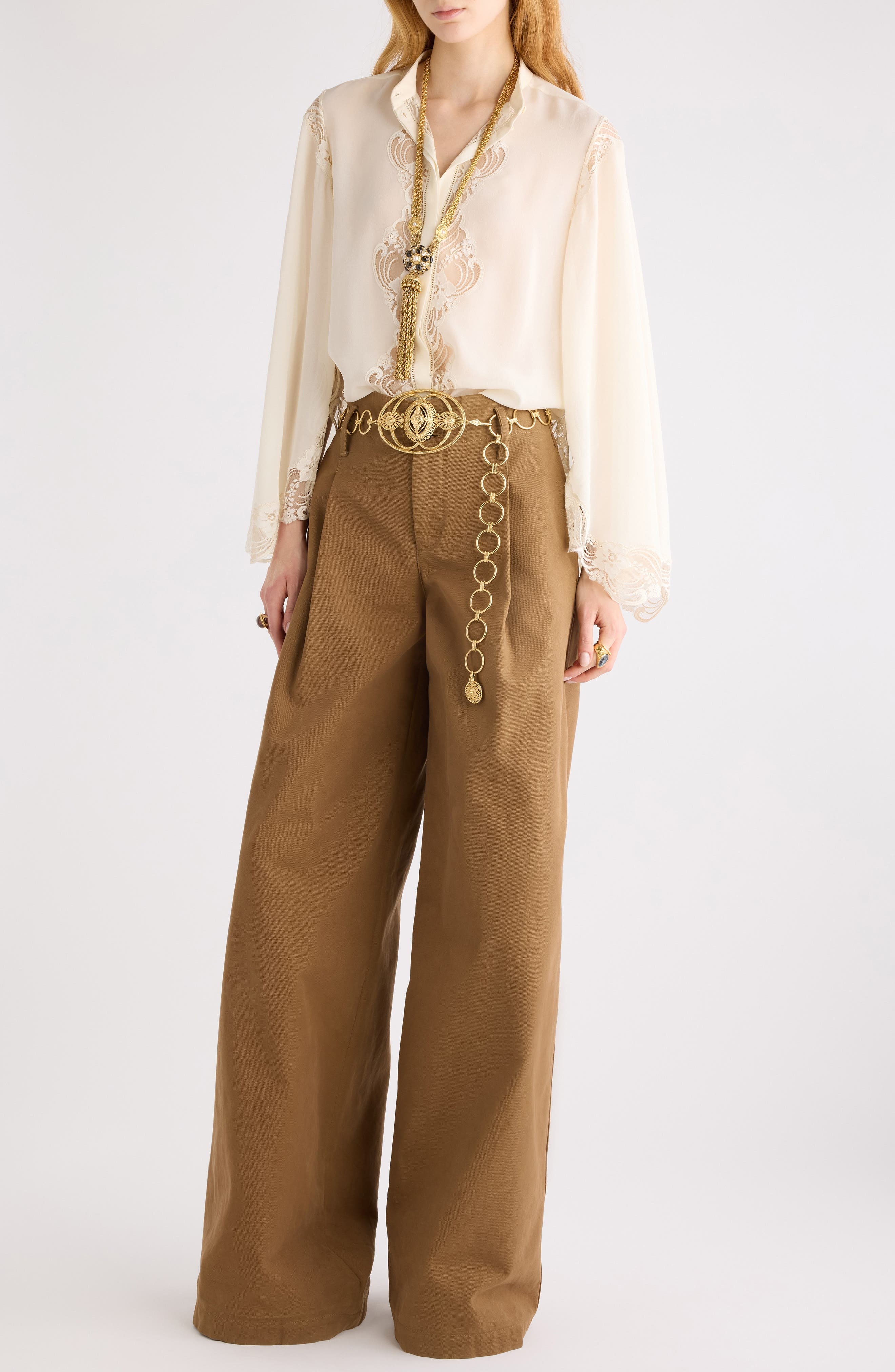 Chloé Garment Dye Organic Cotton Canvas Wide Leg Pants in Mustard Brown at Nordstrom - 2
