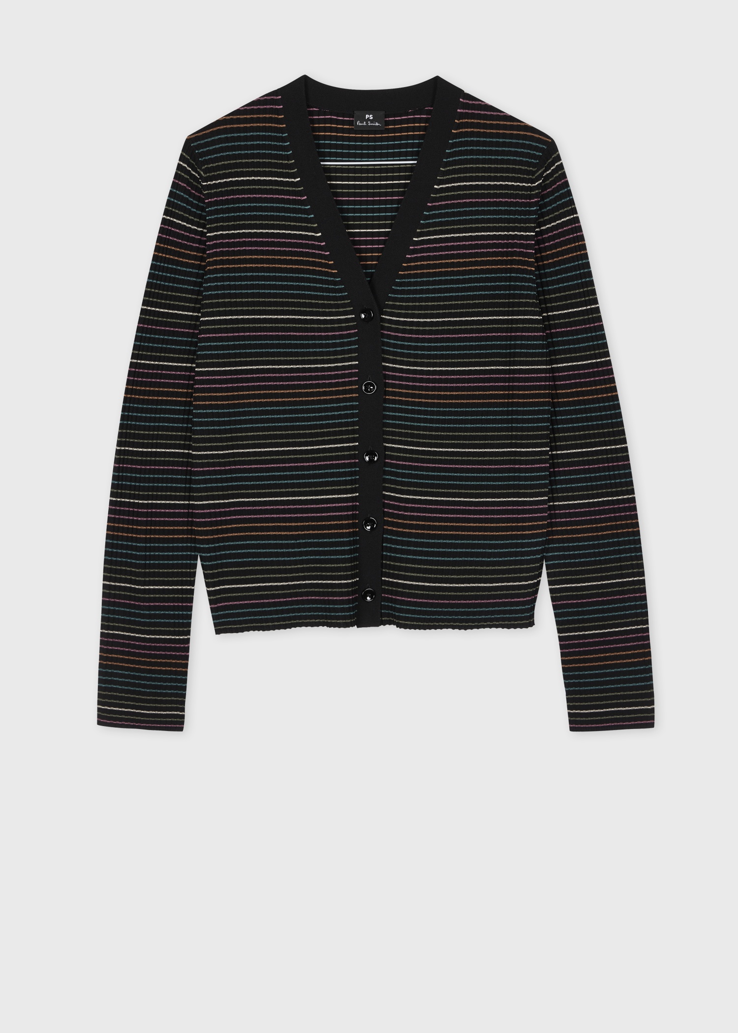 Women's Black Multicoloured Stripe Cardigan - 1
