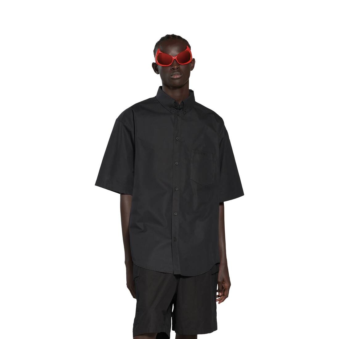 Men's Mirror Balenciaga Short Sleeve Shirt Large Fit in Black - 5