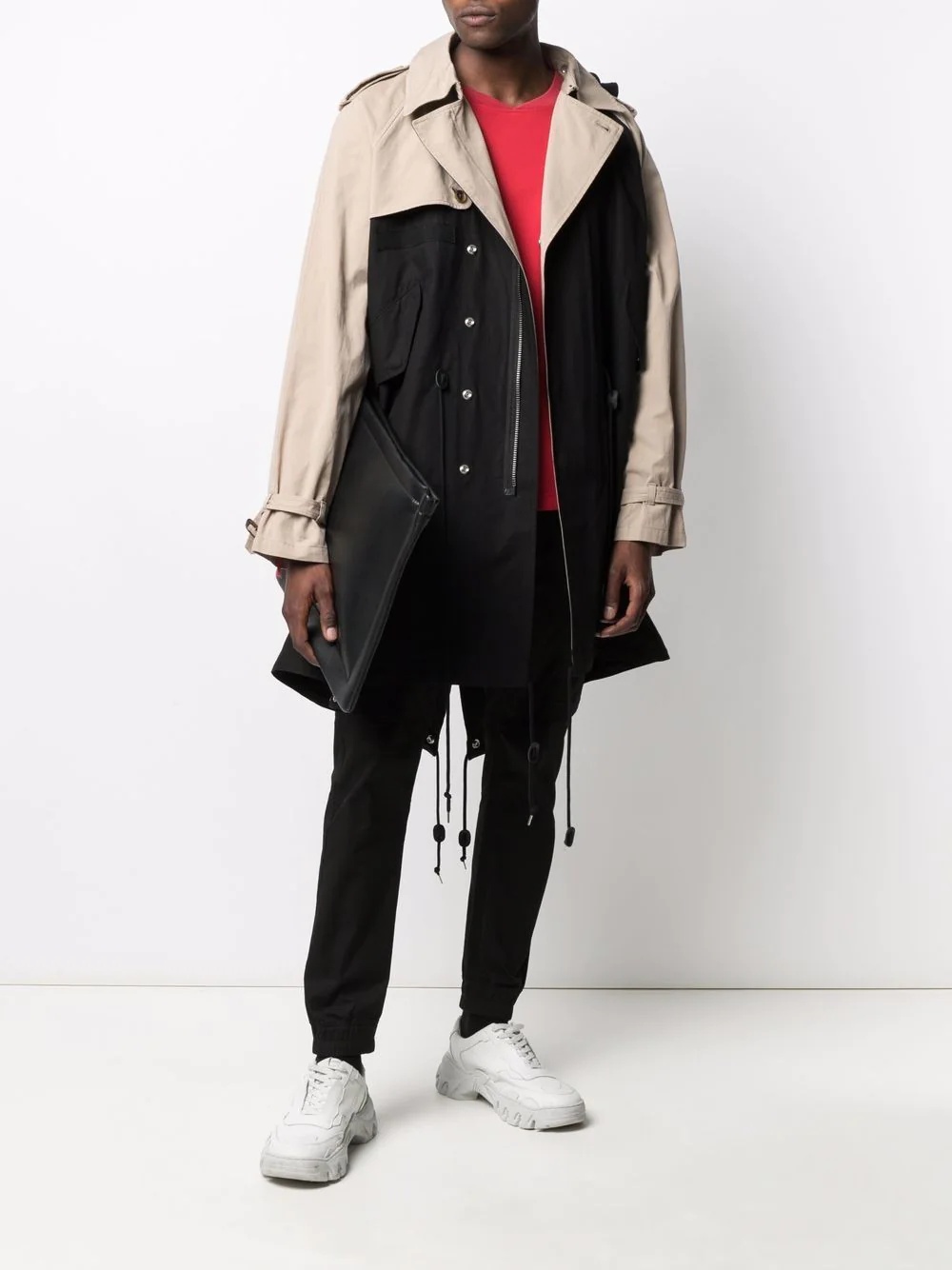 contrast-panel trench coat - 2