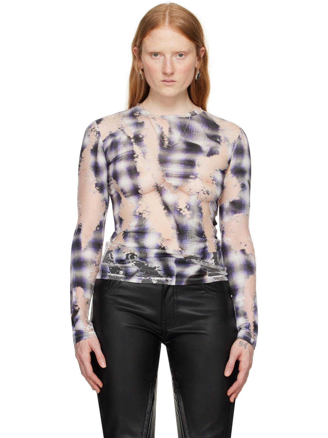 Gray & Purple Check Long Sleeve T-Shirt - 1