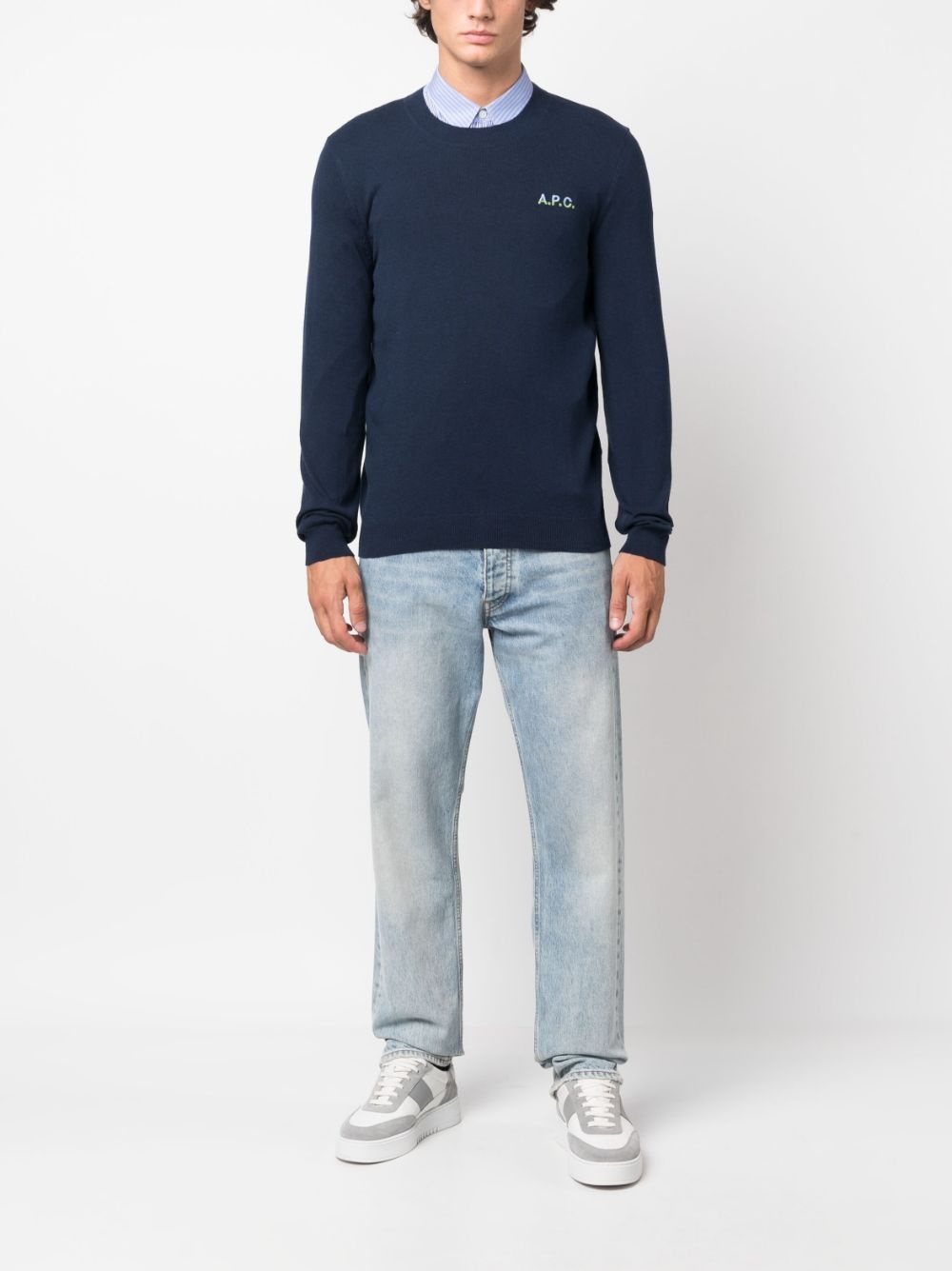 logo-embroidered fine-knit jumper - 2