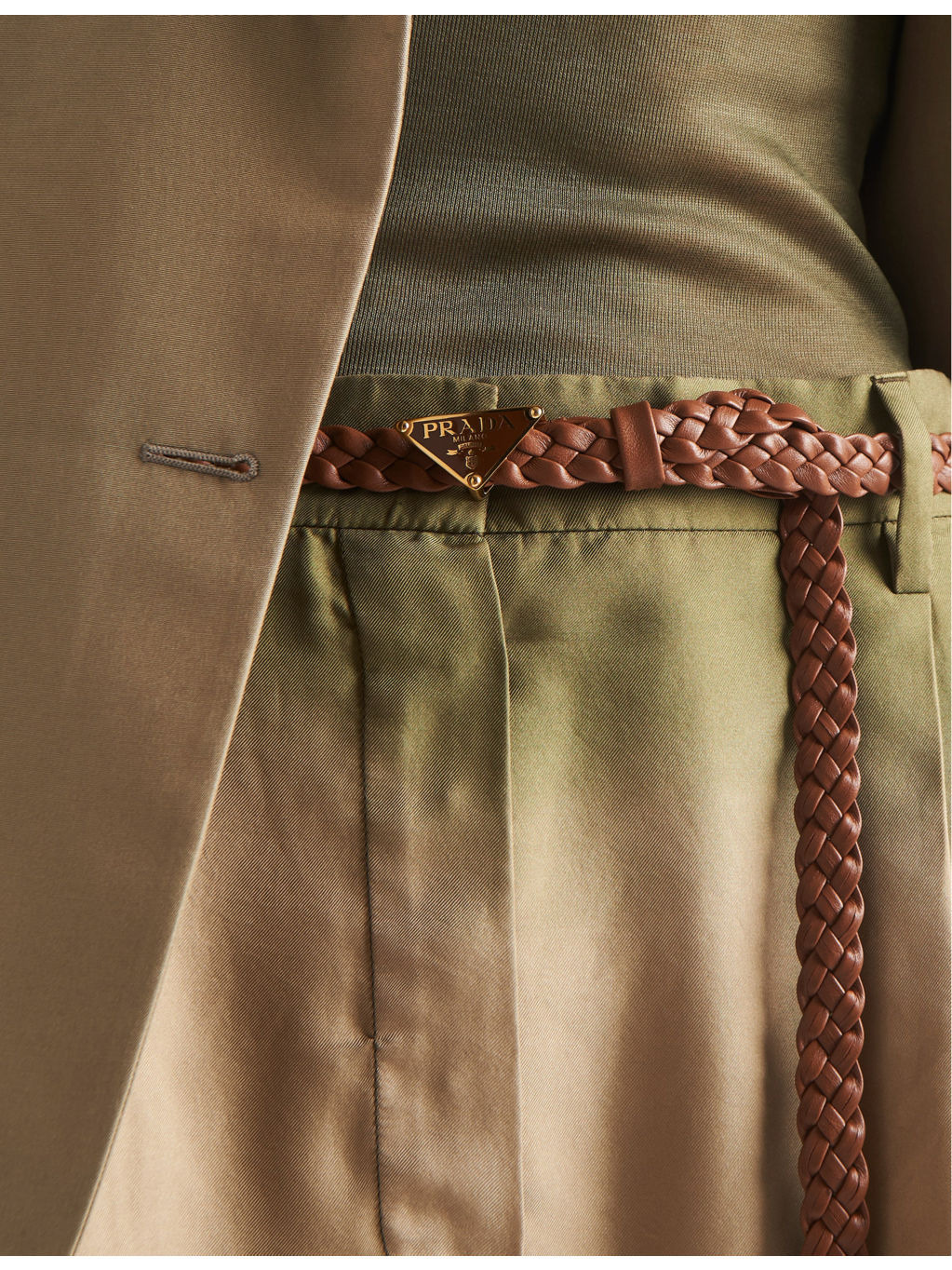 Branded-buckle braided leather belt - 2