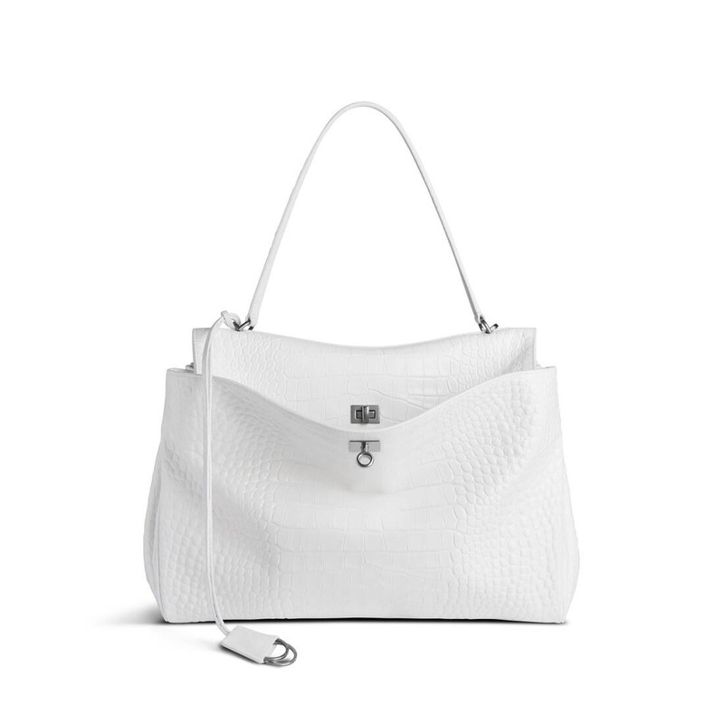 Women's Rodeo Large Handbag Crocodile Embossed in White - 1