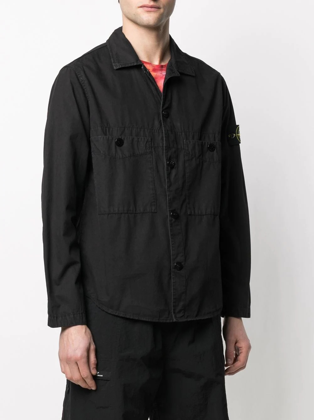 logo-patch poplin overshirt - 3