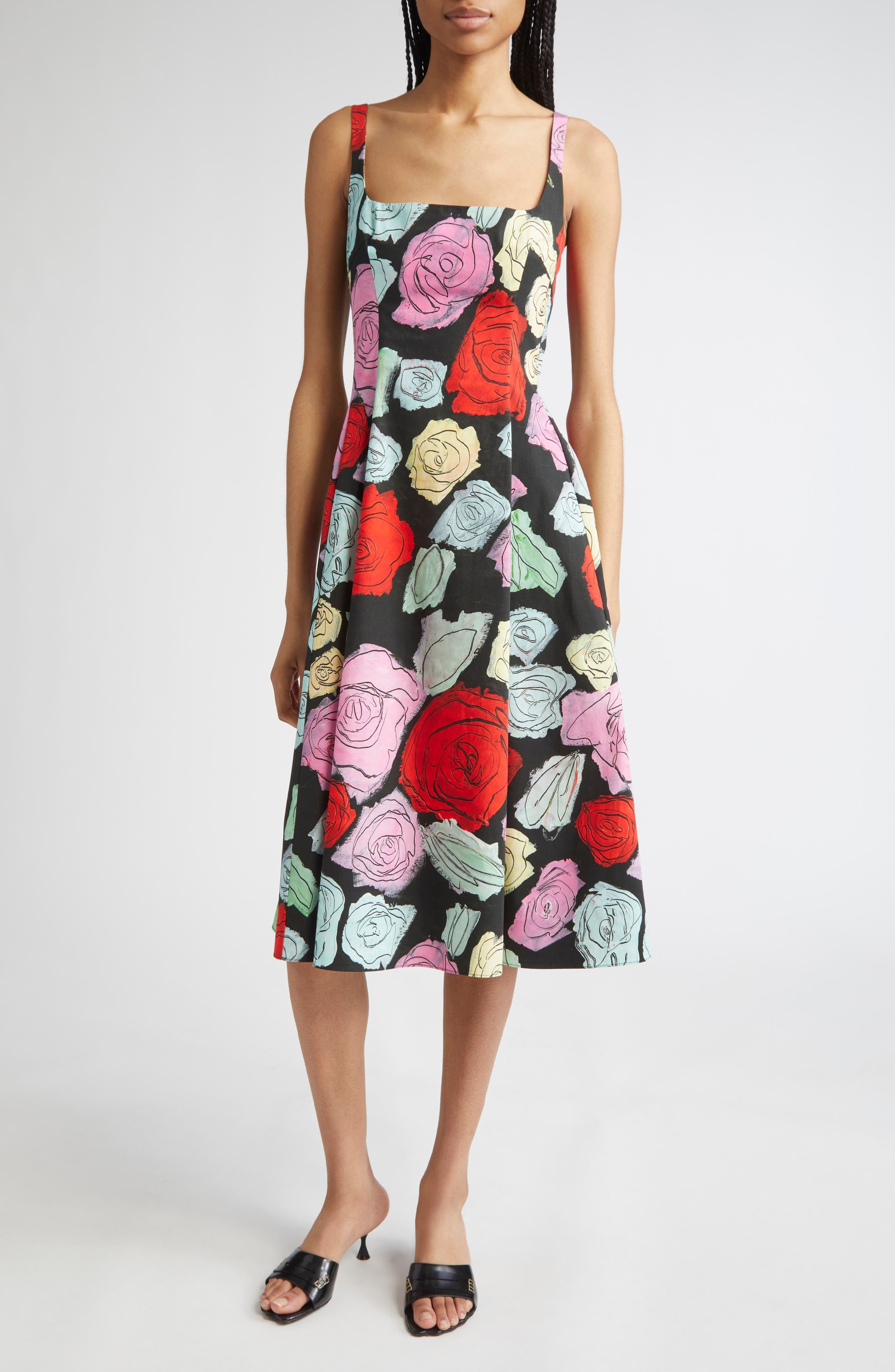 Marni Fantasy Floral Pleated Fit & Flare Midi Dress in Black at Nordstrom - 6