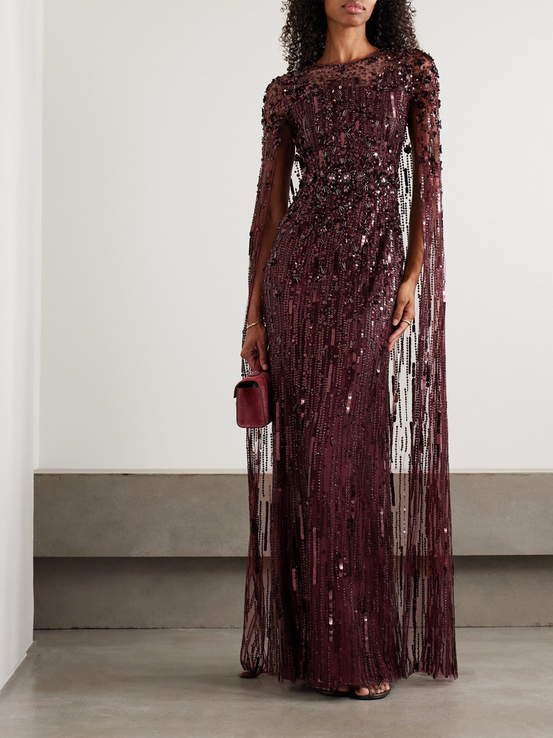 JENNY PACKHAM Ruby Cape-effect Embellished Tulle Gown outlook