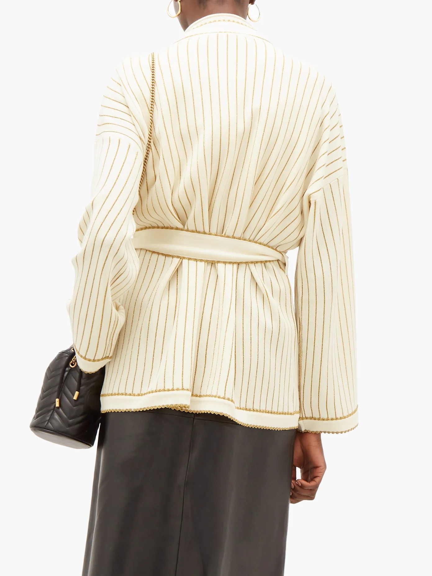 Lurex-striped wool-blend belted cardigan - 5