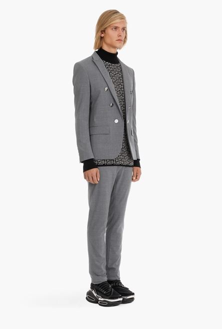 Gray wool blazer with silver-tone buttons - 7