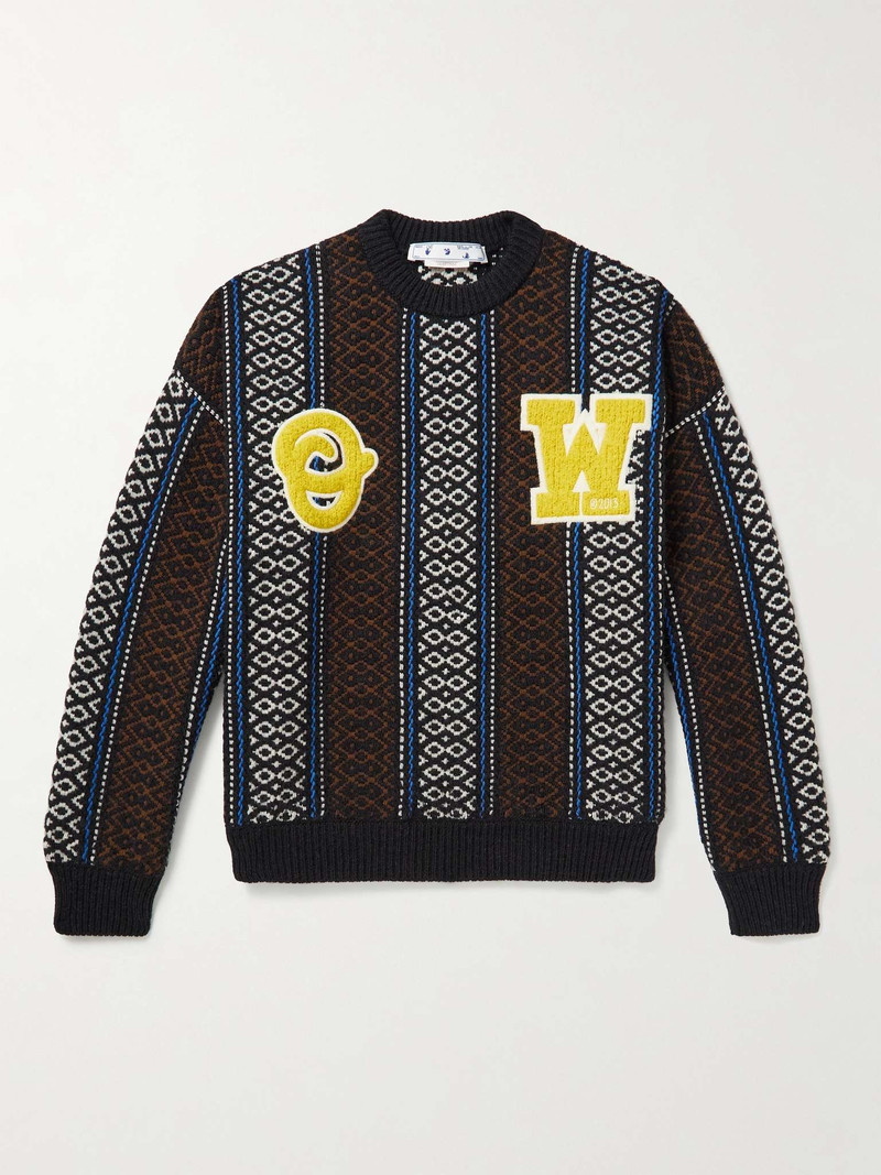 Appliquéd Wool-Blend Jacquard Sweater 1