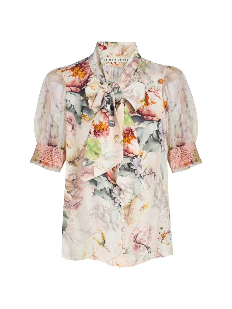 Women's Brentley Floral Tieneck Blouse - Sweet Peony 1