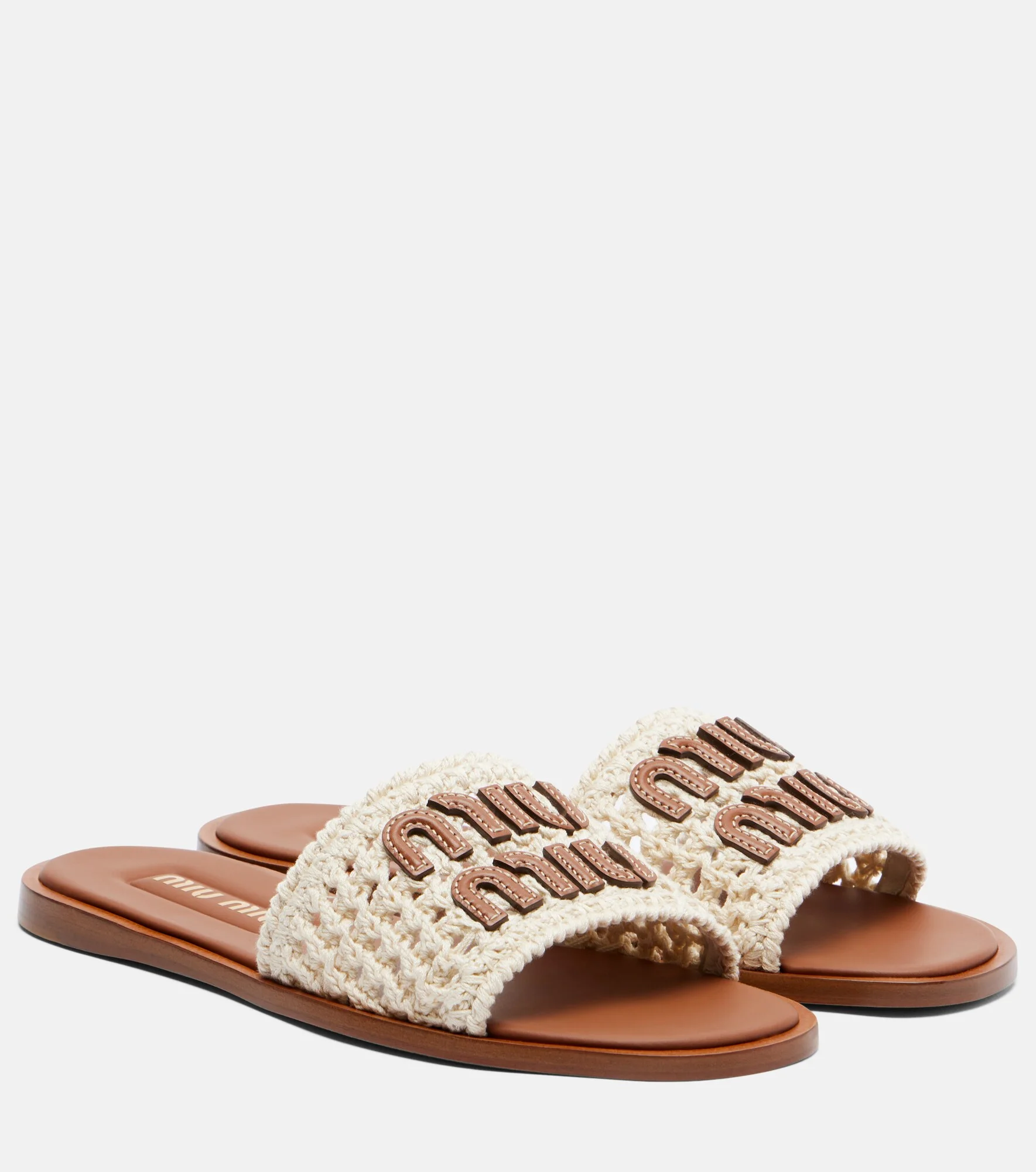 Leather-trimmed crochet slides - 1