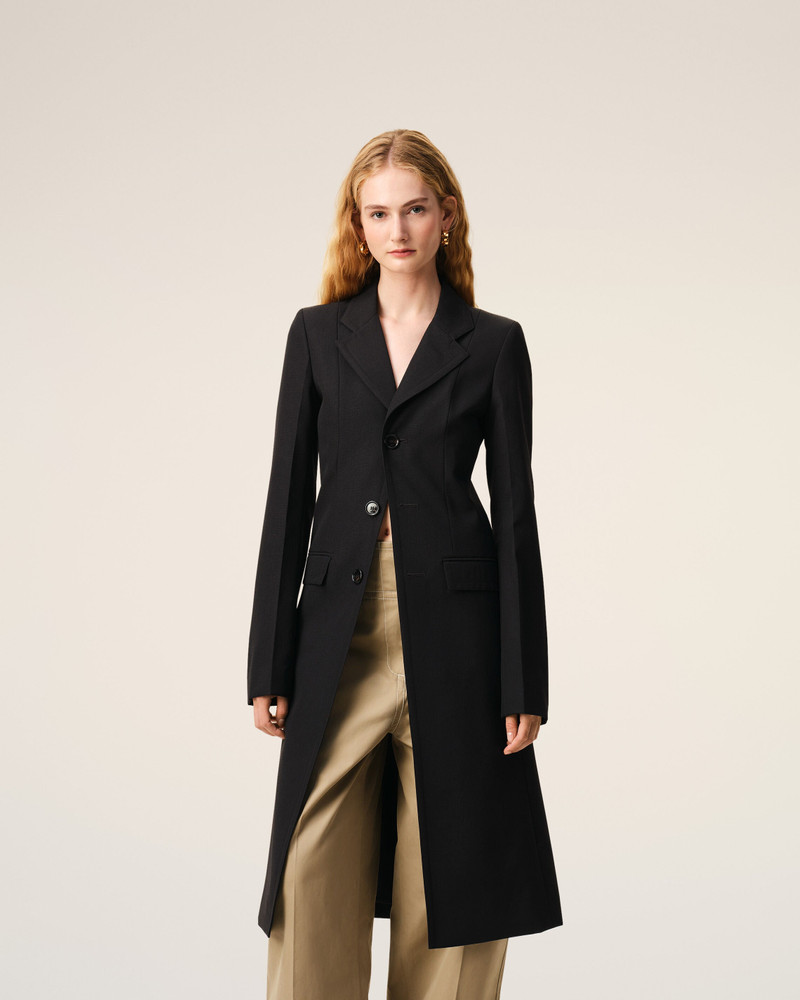 BLACK NEW WOOL SIMPLE BREASTED FITTED COAT 3