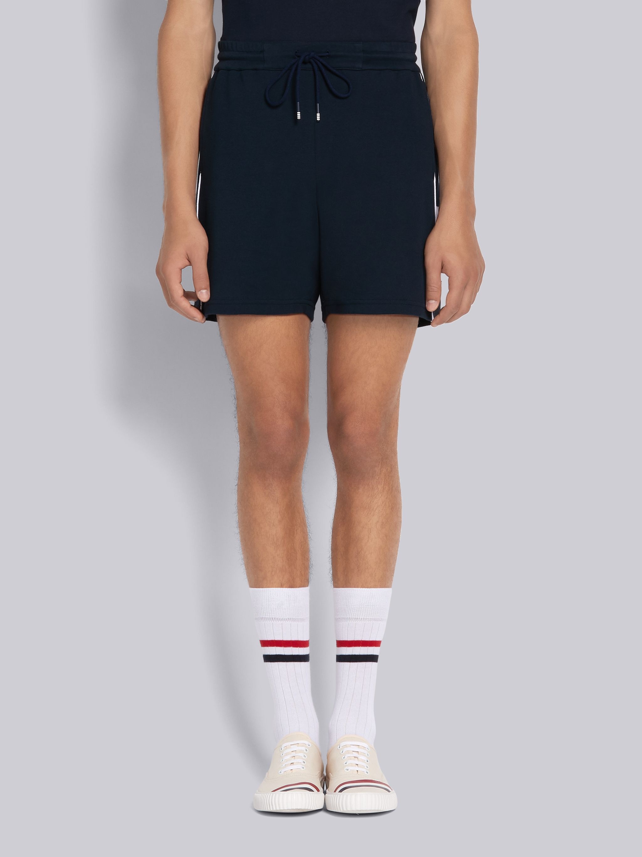 Navy Cotton Interlock Seamed 4-Bar Track Shorts - 1