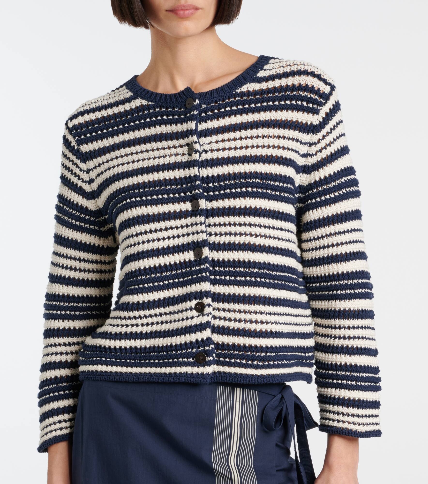 Open-knit striped cotton cardigan - 6