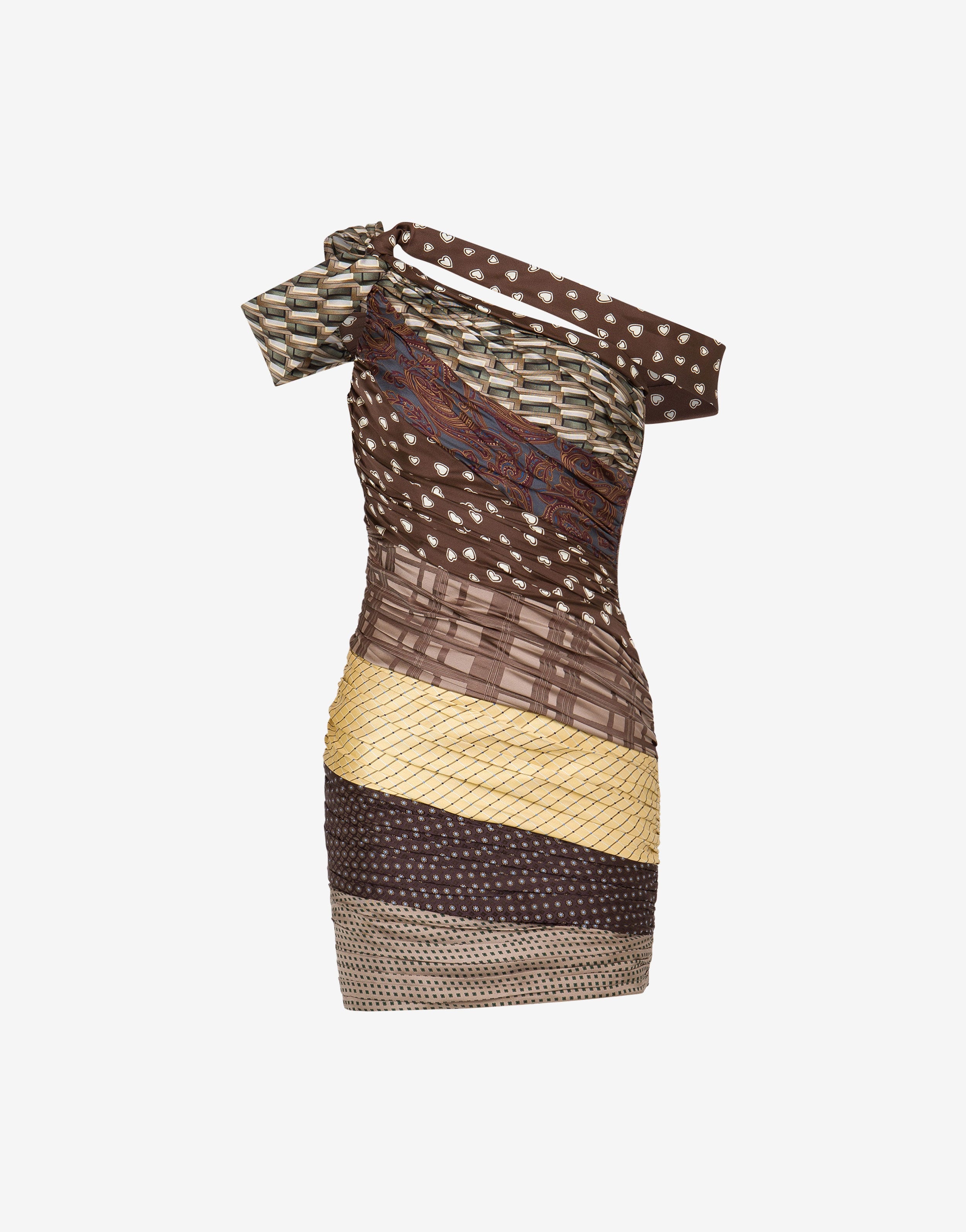 TIE PATCHWORK DRAPED DRESS - 1