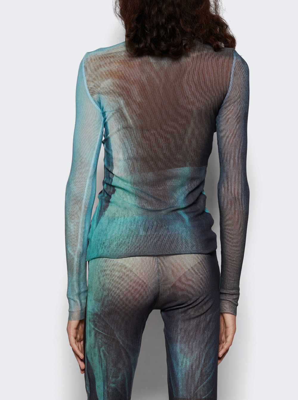 Mesh Long Sleeve Top Blue Water Print - 4