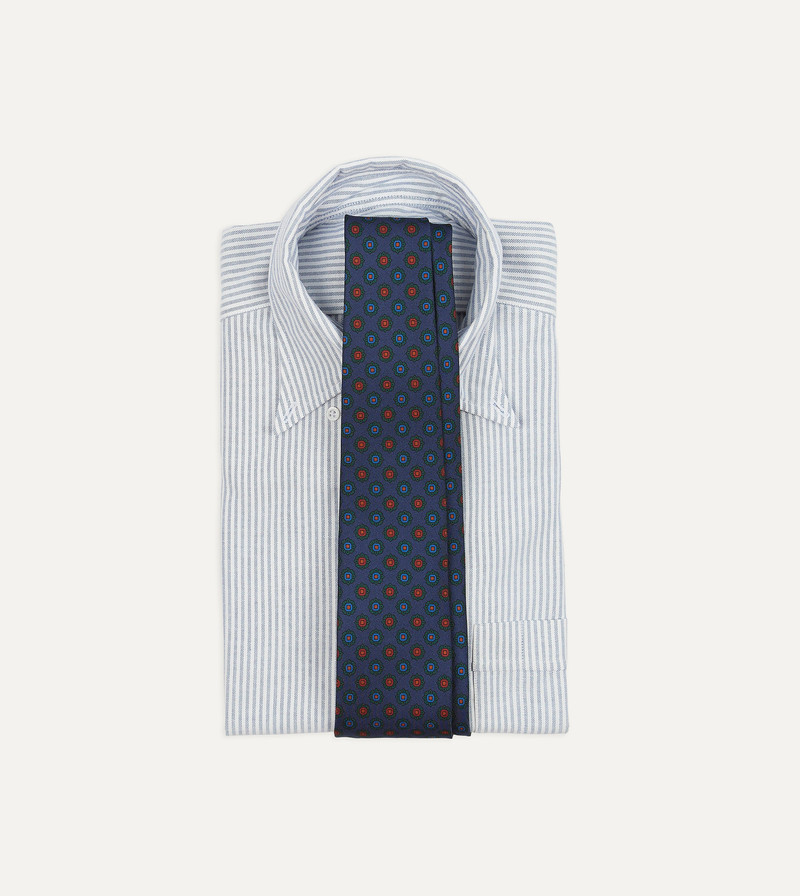 Drake's Navy Flower Medallion Print Silk Twill Self Tipped Tie outlook