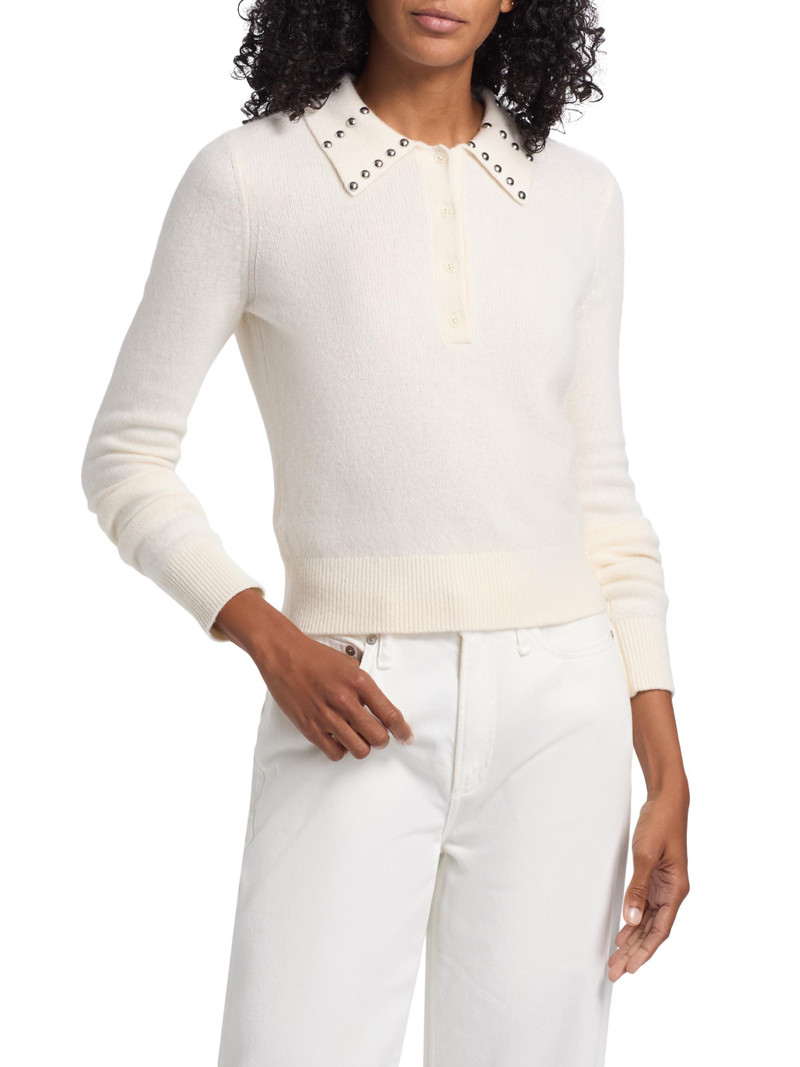 Women's Sancia Studded Collar Wool-Blend Sweater - Ivory Snow White 3