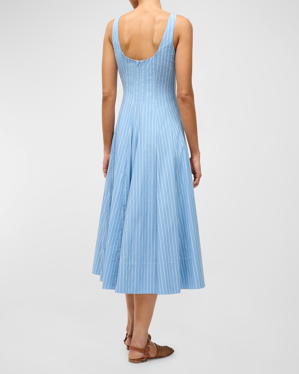 Wells Pinstripe Cotton Poplin Sleeveless Midi Dress - 3