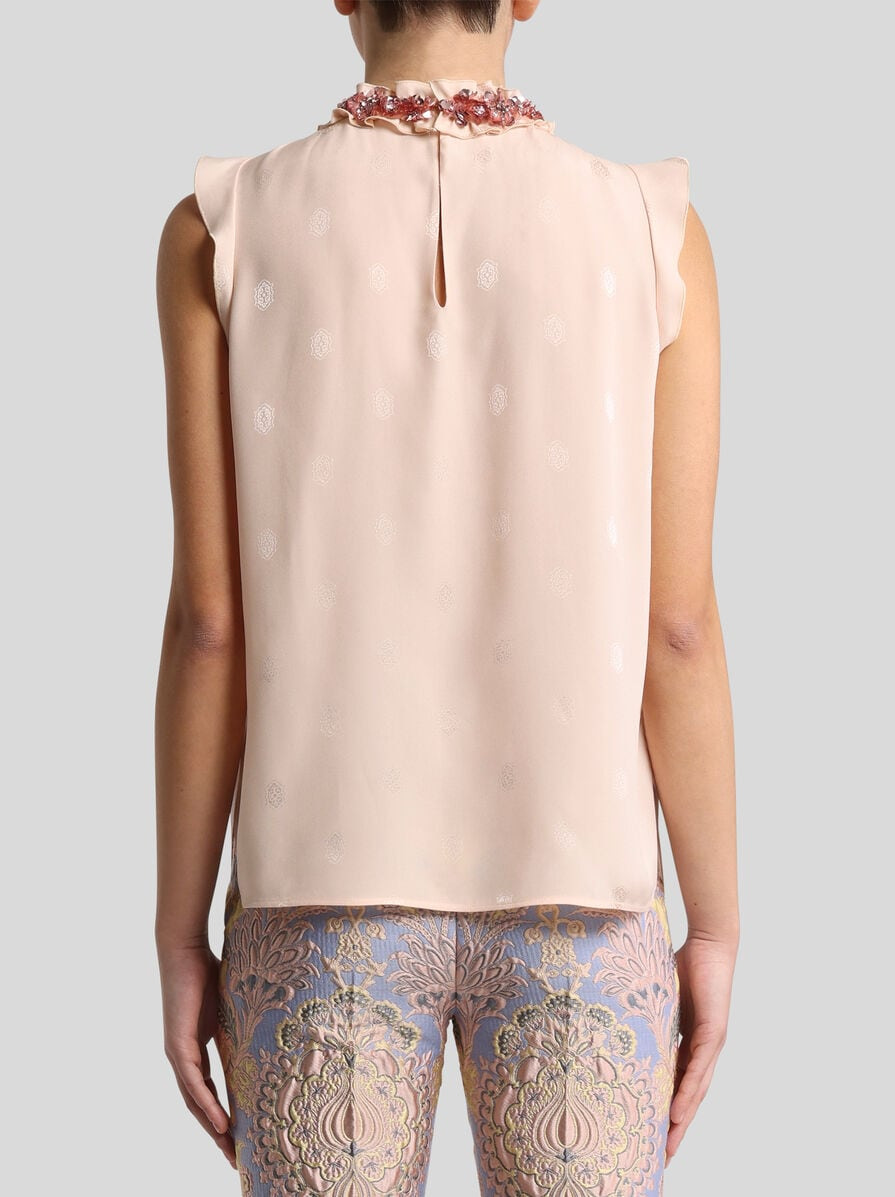 SILK JACQUARD TOP WITH EMBELLISHMENT - 4