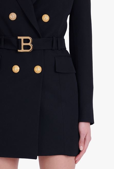 Black wool double-buttoned dress with Balmain buckle - 6