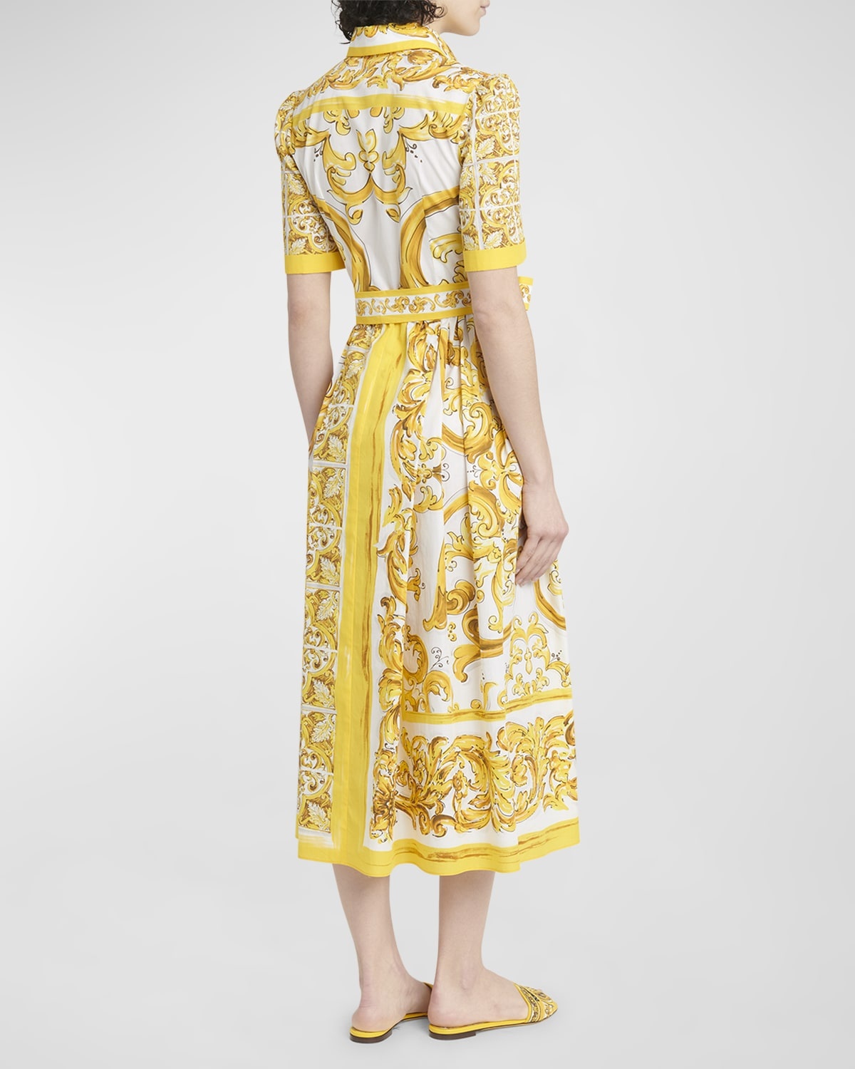 Brocade Print Poplin Midi Shirtdress with Tie Belt - 6