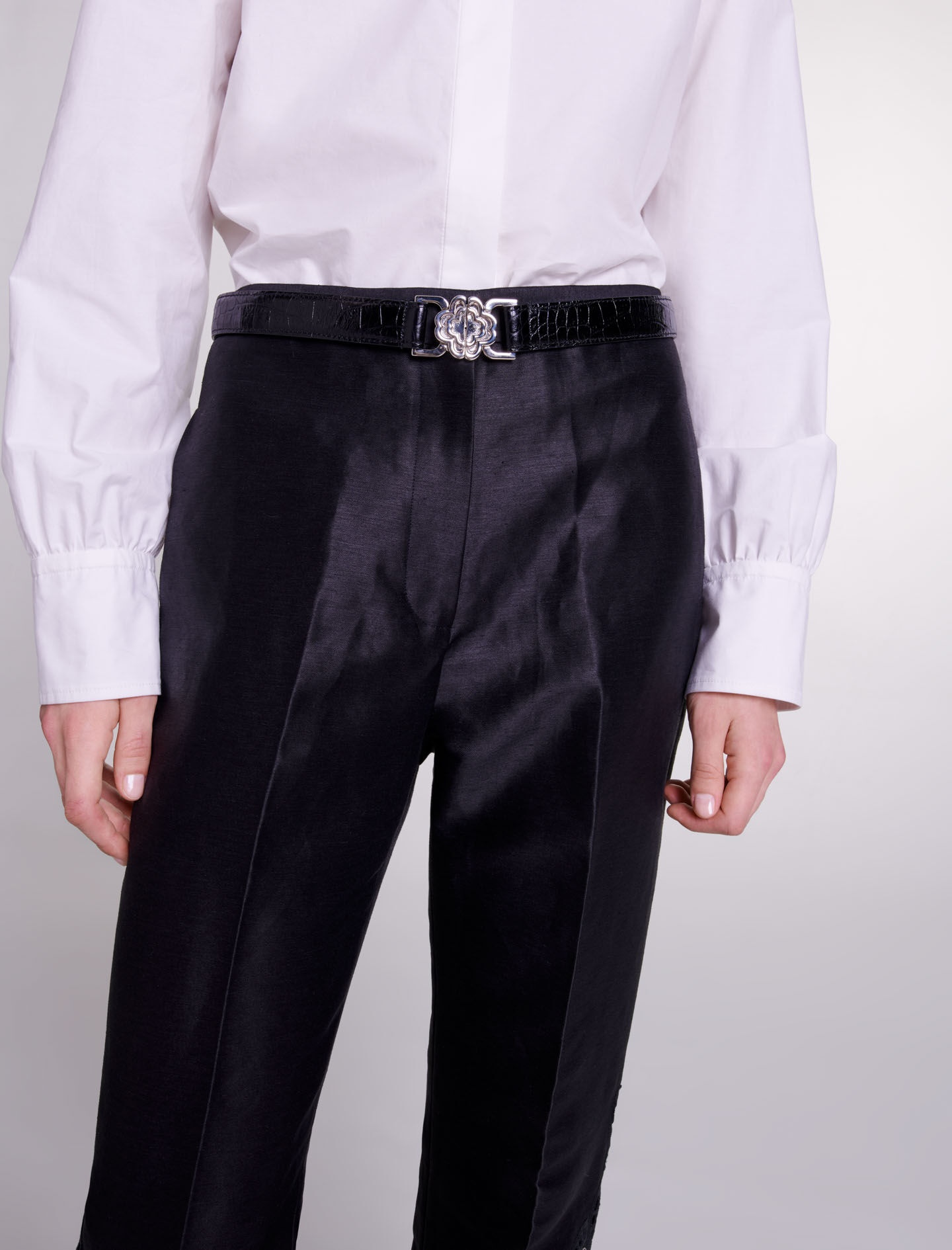Openwork flared trousers - 8