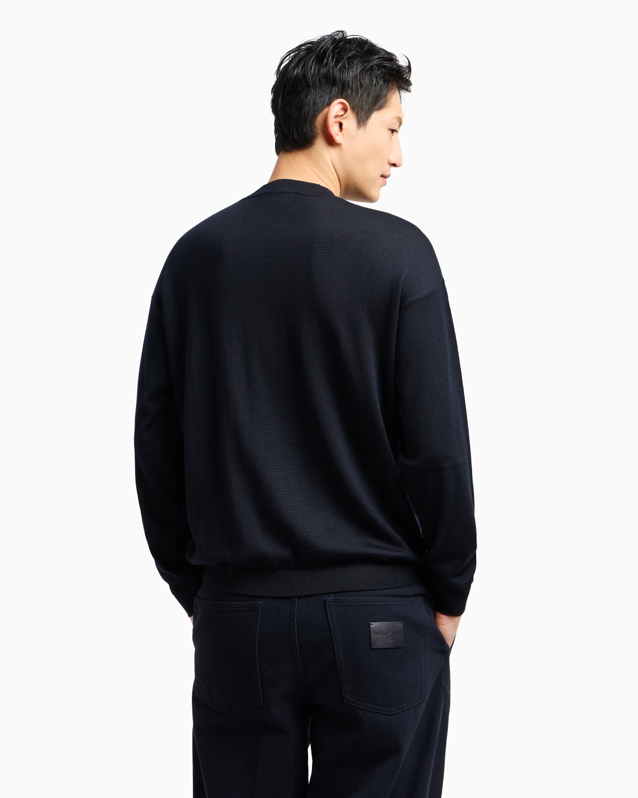 VIRGIN-WOOL PLAIN-KNIT JUMPER WITH ITALIC LOGO EMBROIDERY - 3