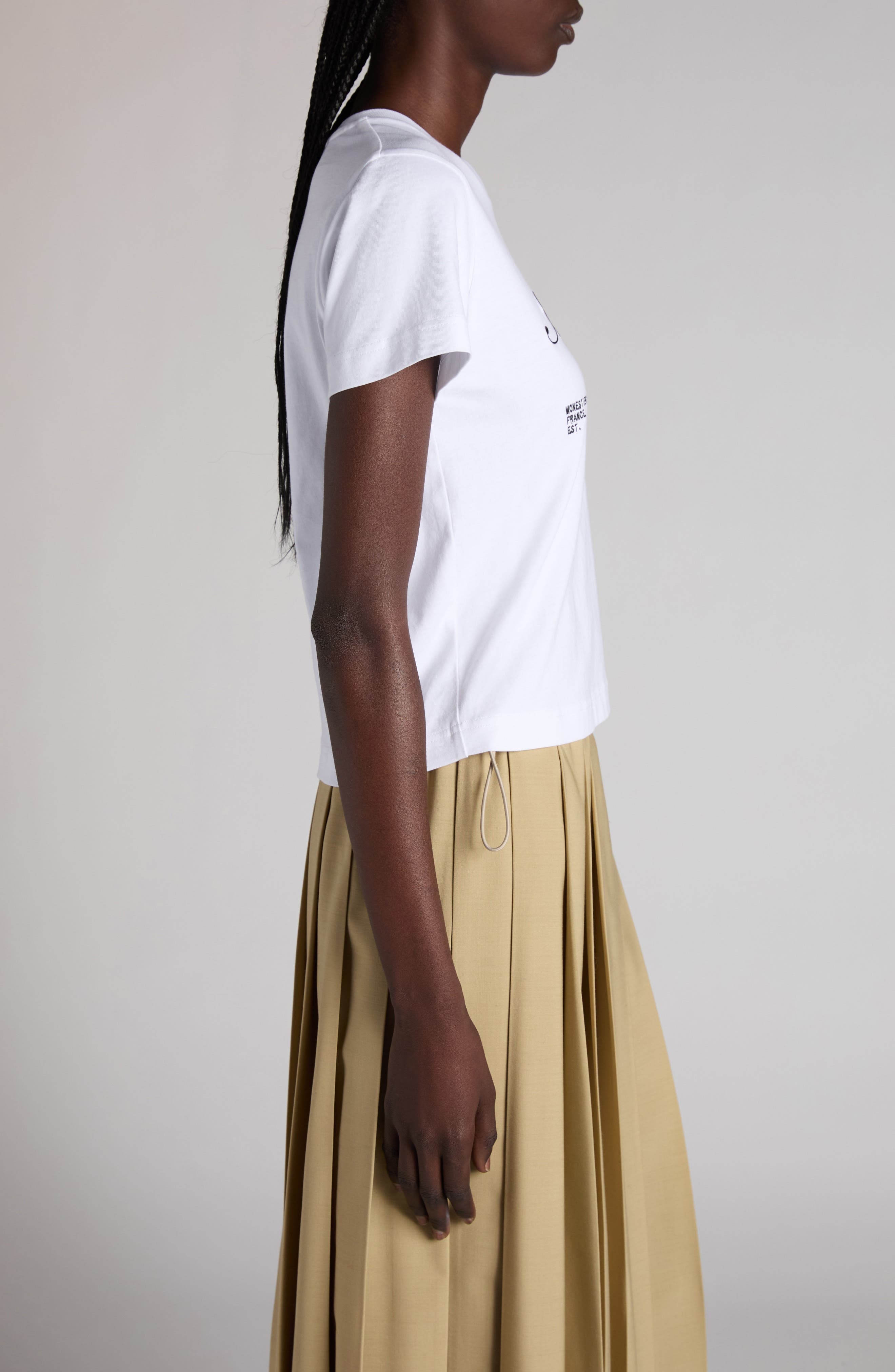 Moncler Logo Crop Cotton T-Shirt in Brilliant White at Nordstrom - 4