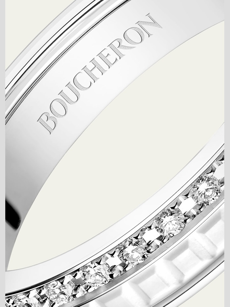 Boucheron Quatre Double White Edition Wedding Band in 18K White Gold, White Ceramic and Diamonds outlook