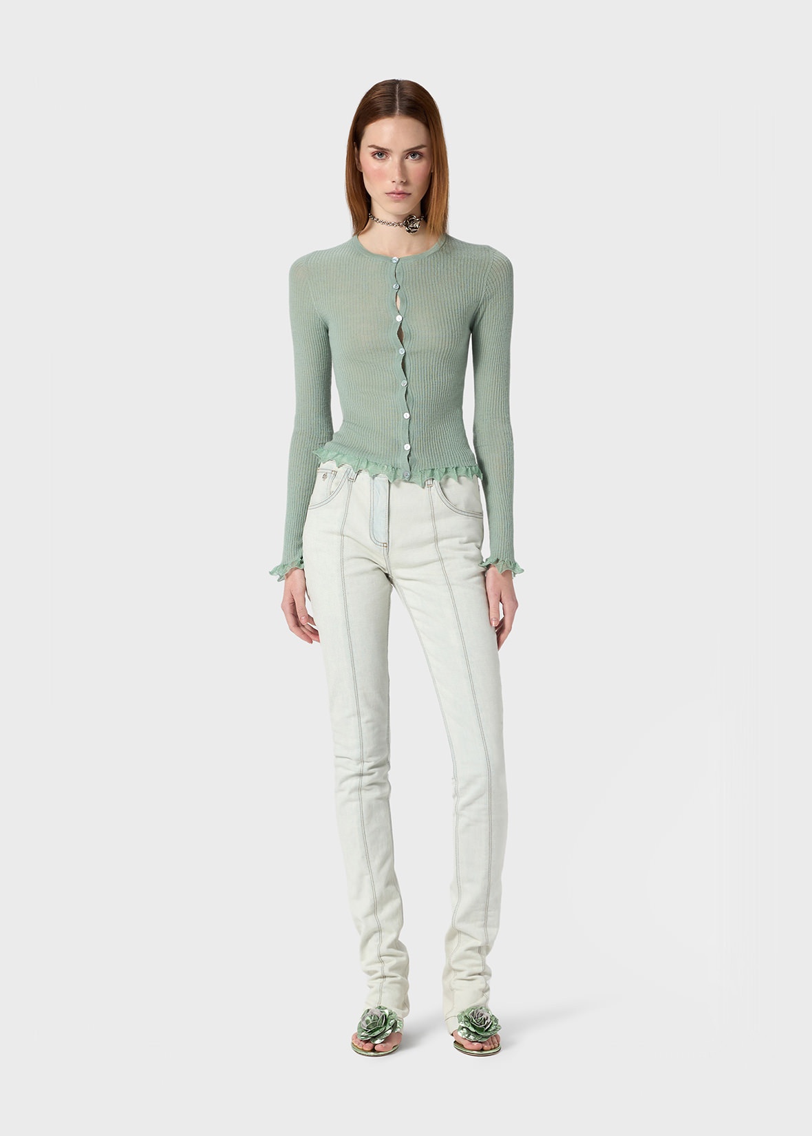 RIBBED CARDIGAN WITH LAMÉ SCALLOPED HEM - 2