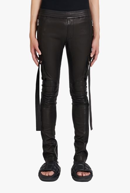 Slim cut black leather pants - 5